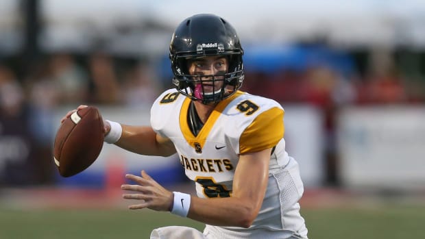 Starkville High School's Luke Altmyer (9) looks for a receiver. Brandon and Starkville played in an MHSAA Class 6A high school football game on Friday, August 23, 2019 at Brandon. Photo by Keith Warren Starkville Brandon